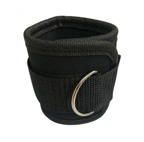 Black wrist support with a metal ring on a white background