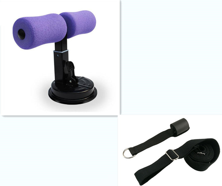 Purple exercise equipment with black suction cup base and black straps on a white background