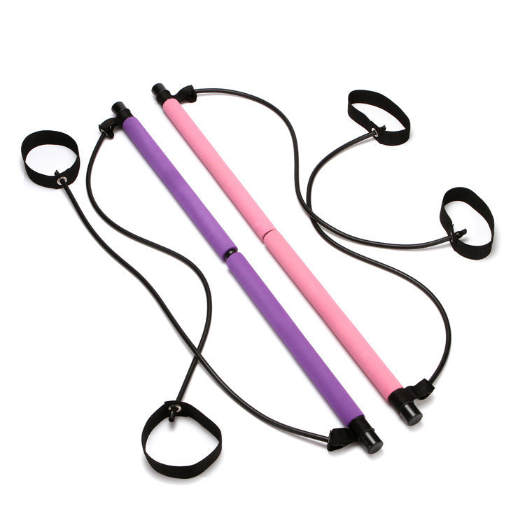 Two exercise sticks with resistance bands on a white background