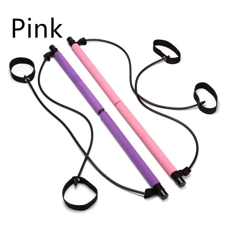 Pink and purple resistance bands with black loops on a white background