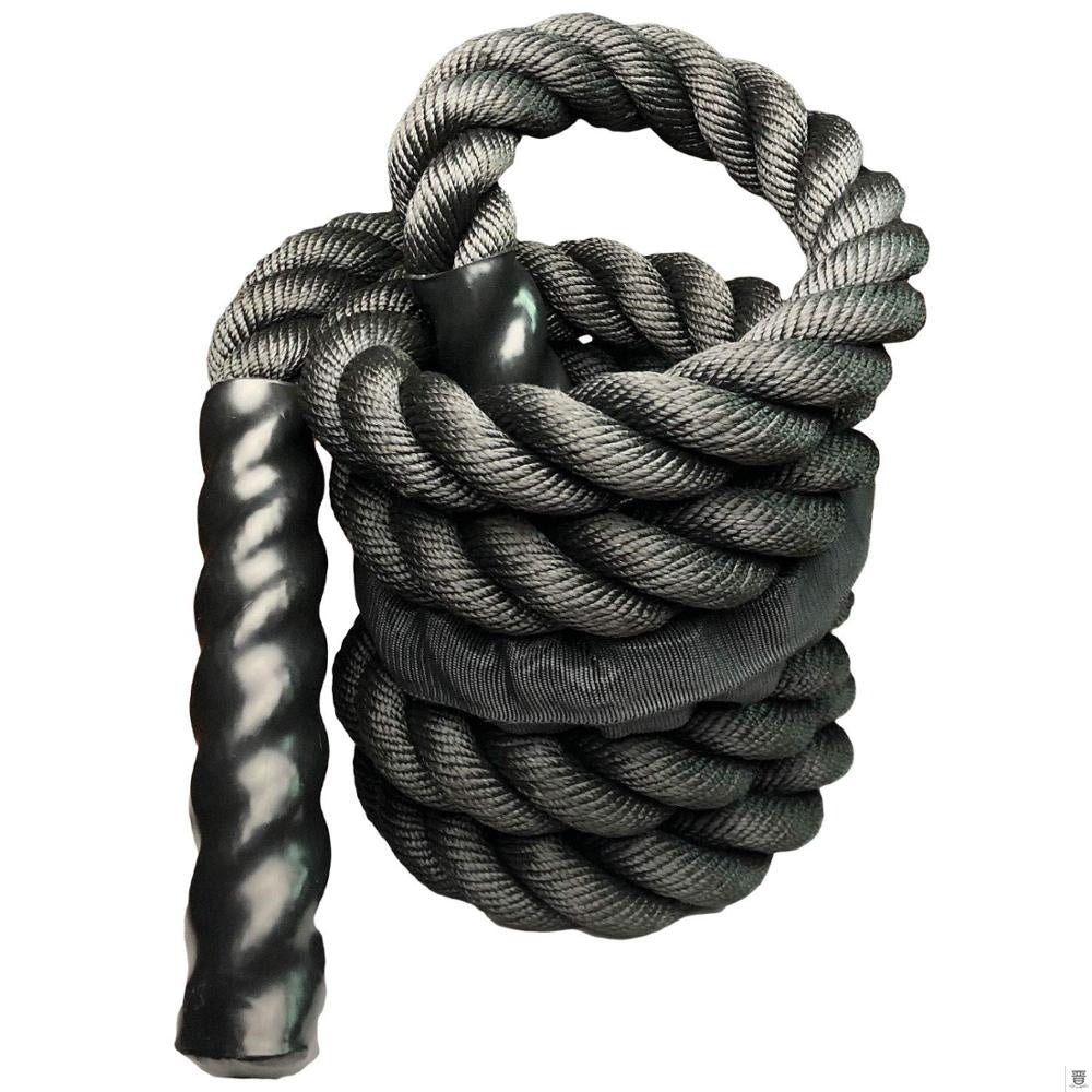 Rope dog toy with a metal handle on a white background