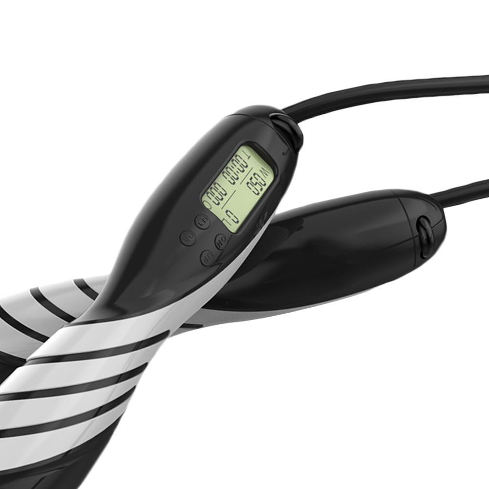 Digital jump rope with black and white design on a white background