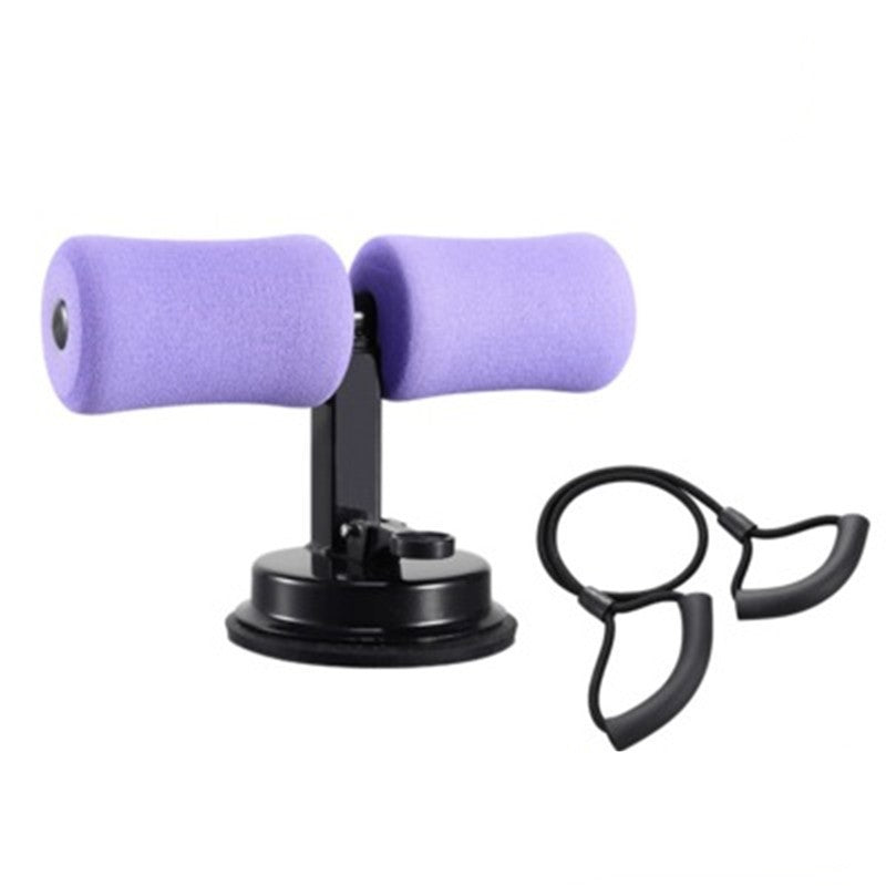 Purple arm exercise device with black stand and resistance band on a white background